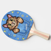 デニムポケットフェイク入りブラウンキャット名前をカスタムする 卓球ラケット (横)