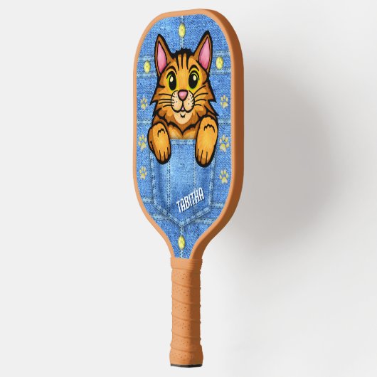 デニムポケフェイクットにオレンジ猫名前をカスタムする ピックルボールラケット (左)