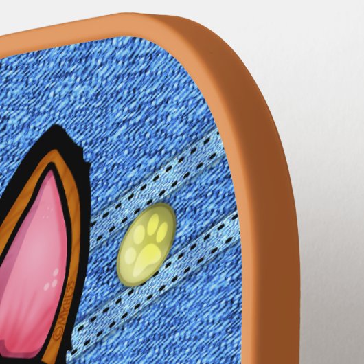 デニムポケフェイクットにオレンジ猫名前をカスタムする ピックルボールラケット (左詳細)