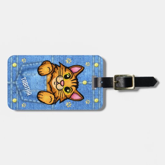 デニムポケフェイクットにオレンジ猫名前をカスタムする ラゲッジタグ (正面横)