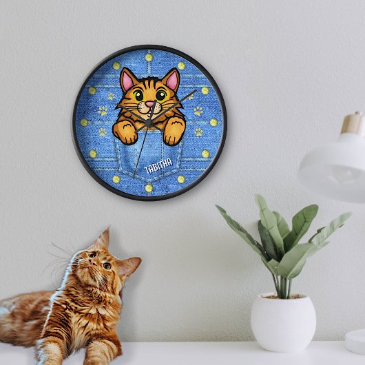 デニムポケフェイクットにオレンジ猫名前をカスタムする 壁時計