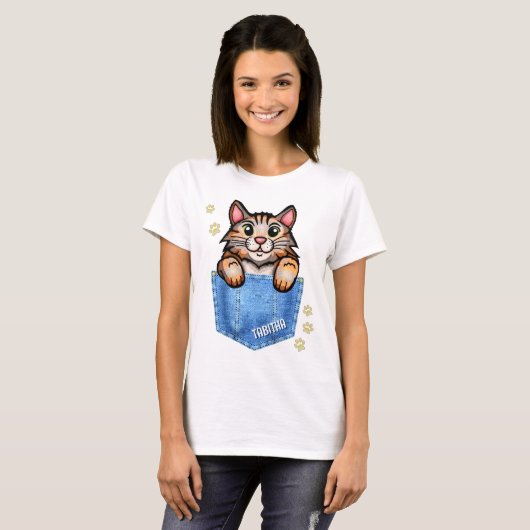 デニムポケフェイクットのCalico Cat名前をカスタムする Tシャツ (正面フル)
