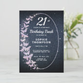 デニムモダンダイヤモンドピンクバタフライ誕生日パーティー 招待状 (スタンド正面)