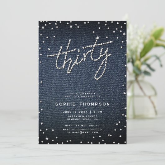 デニムモダンダイヤモンド書道30歳の誕生日 招待状 (スタンド正面)
