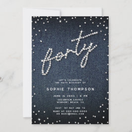 デニムモダンダイヤモンド書道40歳の誕生日 招待状
