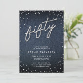 デニムモダンダイヤモンド書道50誕生日 招待状 (スタンド正面)