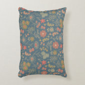 デニムモダンブルー&コーラルフローラ アクセントクッション (正面(垂直))