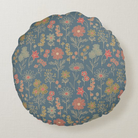 デニムモダンブルー&コーラルフローラ ラウンドクッション (裏面)