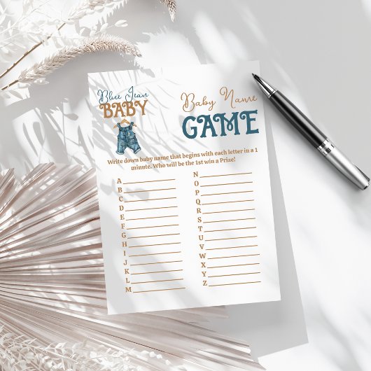 デニムモダンボーイブルージーンベイビーシャワー名ゲーム チラシ