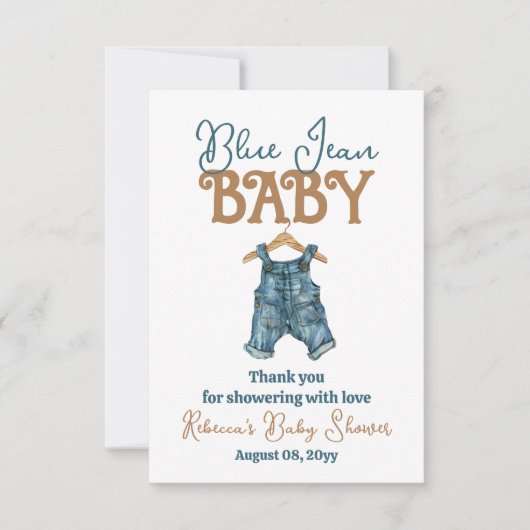 デニムモダンボーイブルージーンベイビーシャワー サンキューカード (正面)