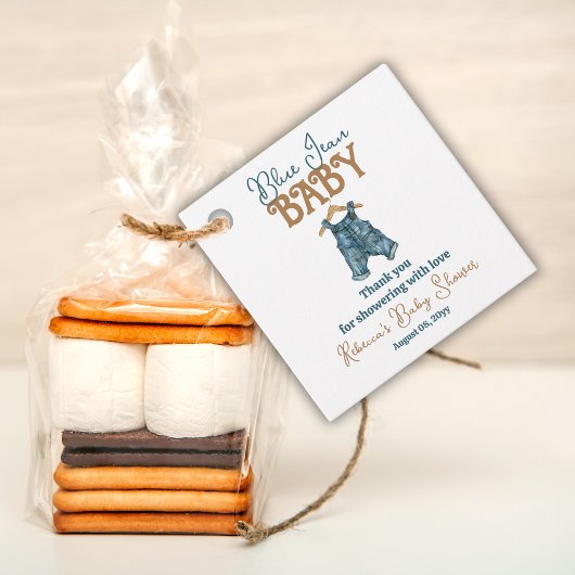 デニムモダンボーイブルージーンベイビーシャワー フェイバータグ