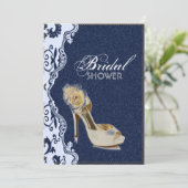 デニムモダンレースフローラカントリーブライダルシャワー 招待状 (スタンド正面)