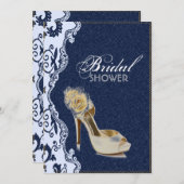 デニムモダンレースフローラカントリーブライダルシャワー 招待状 (正面/裏面)