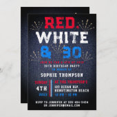 デニムレッドホワイト7月4日愛国的30歳の誕生日 招待状 (正面/裏面)
