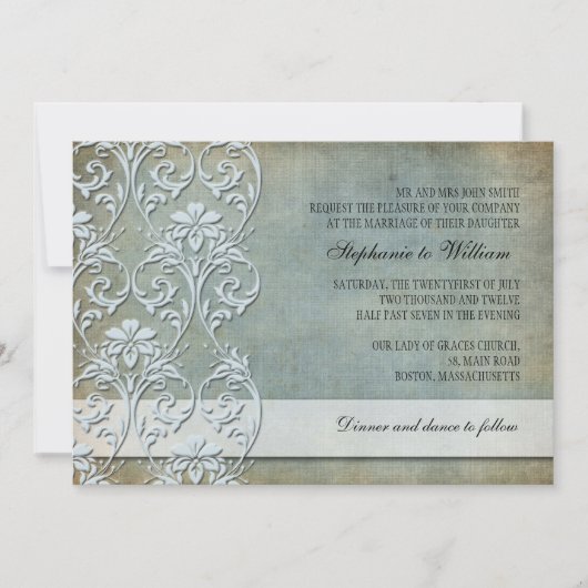 デニムヴィンテージフローラ旋回結婚式招待状 招待状 (正面)