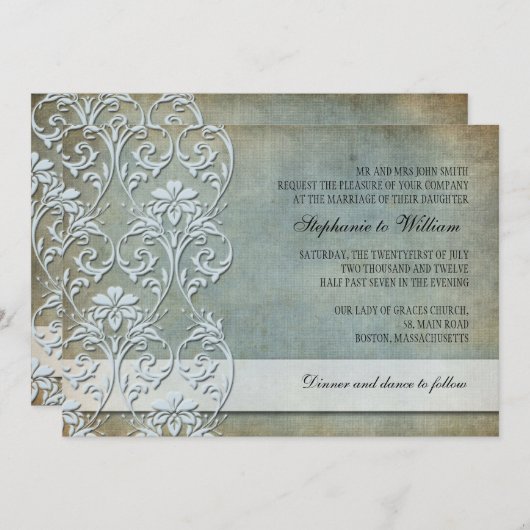 デニムヴィンテージフローラ旋回結婚式招待状 招待状 (正面/裏面)