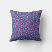 デニム効果と紫色の花の青い枕 クッション (裏面)