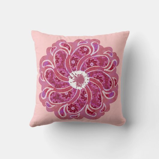 デニム効果と赤ピンクの花枕 クッション (裏面)