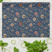 デニム地に刺繍の野の花 キッチンタオル (折り畳み)