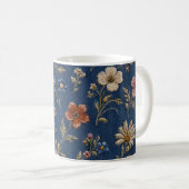 デニム地に刺繍の野の花 コーヒーマグカップ (正面右)