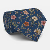 デニム地に刺繍の野の花 ネクタイ (ロール)