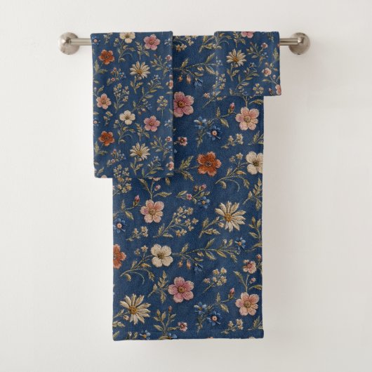 デニム地に刺繍の野の花 バスタオルセット (インサイチュ)