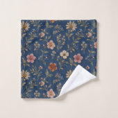 デニム地に刺繍の野の花 バスタオルセット (ウォッシュタオル)
