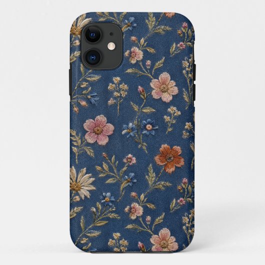 デニム地に刺繍の野の花 Case-Mate iPhoneケース (裏面)
