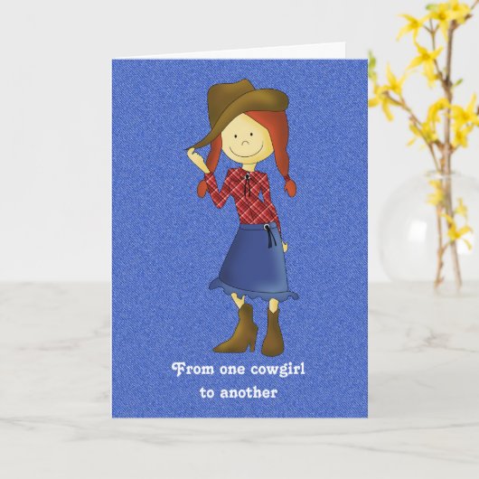 デニム女性のカーボーイカードのカワイト誕生日 カード (黄色い花)