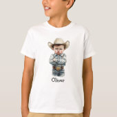 デニム姿の個性的なおこりんぼカウボーイ Tシャツ (正面)
