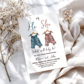 デニム彼または彼女はクロセスラインのジェンダーを明らかにするパーティー 招待状