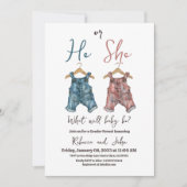 デニム彼または彼女はクロセスラインのジェンダーを明らかにするパーティー 招待状 (正面)