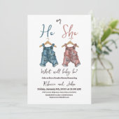 デニム彼または彼女はクロセスラインのジェンダーを明らかにするパーティー 招待状 (スタンド正面)