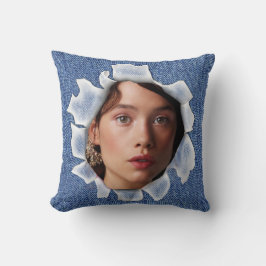 デニム枕に家族の写真 クッション