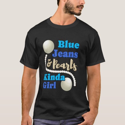 デニム生地 ブルージーンズ 真珠 スキニージーンズ ラバー Tシャツ (正面)