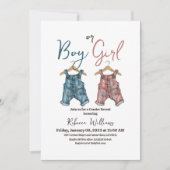 デニム男の子または女の子の物干しジェンダーの明け 招待状 (正面)