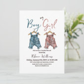 デニム男の子または女の子の物干しジェンダーの明け 招待状 (スタンド正面)