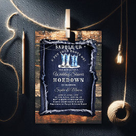 デニム素朴ライツカウボーイ結婚ズブライダルシャワー 招待状