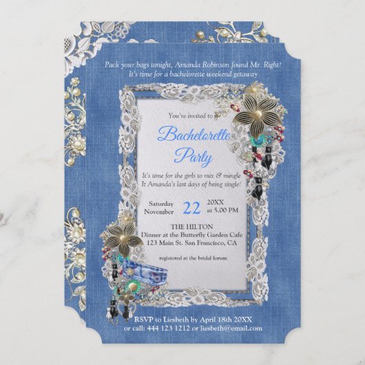 デニム織りフラワーレース及び衣装ジュエリー 招待状 (正面/裏面)