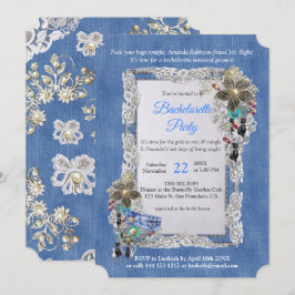 デニム織りフラワーレース及び衣装ジュエリー 招待状