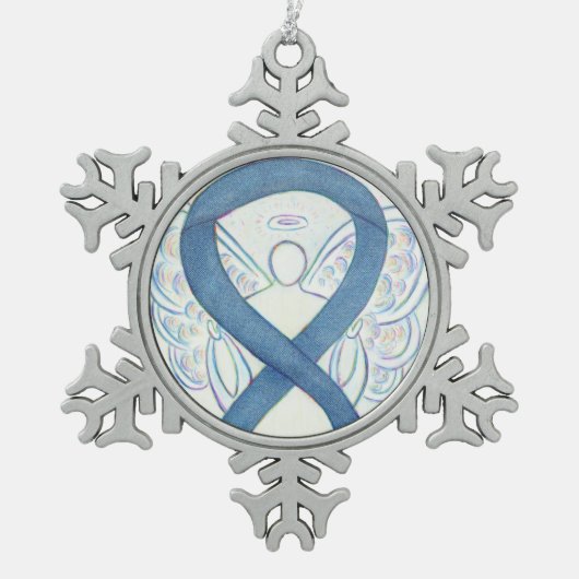 デニム認識度リボンエンジェルオーナメント スノーフレークピューターオーナメント (正面)