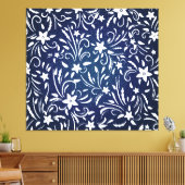 デニム開花：フローラルパターン背景 キャンバスプリント (インサイチュ (リビング))