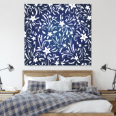 デニム開花：フローラルパターン背景 キャンバスプリント (インサイチュ (寝室))