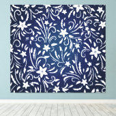 デニム開花：フローラルパターン背景 キャンバスプリント (インサイチュ (ウッドフロア))