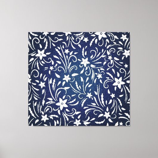 デニム開花：フローラルパターン背景 キャンバスプリント (正面)