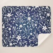 デニム開花:フローラルパターン背景 シェルパブランケット (正面(横))