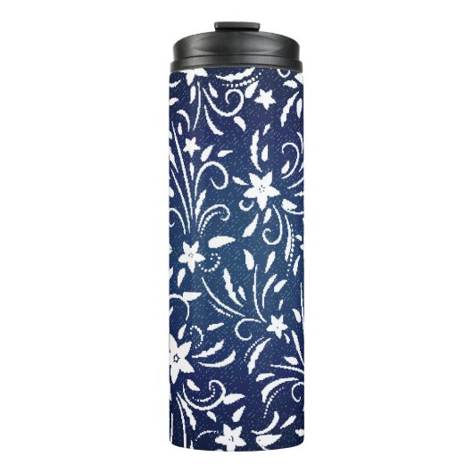 デニム開花：フローラルパターン背景 タンブラー (正面)