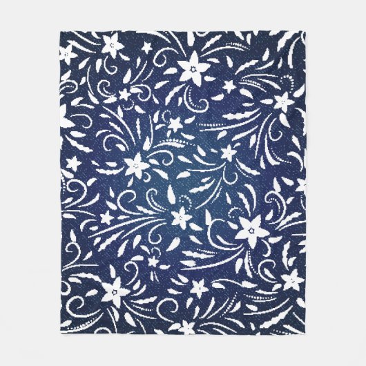 デニム開花：フローラルパターン背景 フリースブランケット (正面)