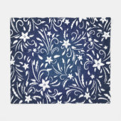 デニム開花：フローラルパターン背景 フリースブランケット (正面(横))