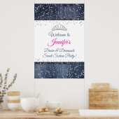 デニム、シルバー紙吹雪、ダイヤモンドティアラ歓迎サイン ポスター (キッチン)